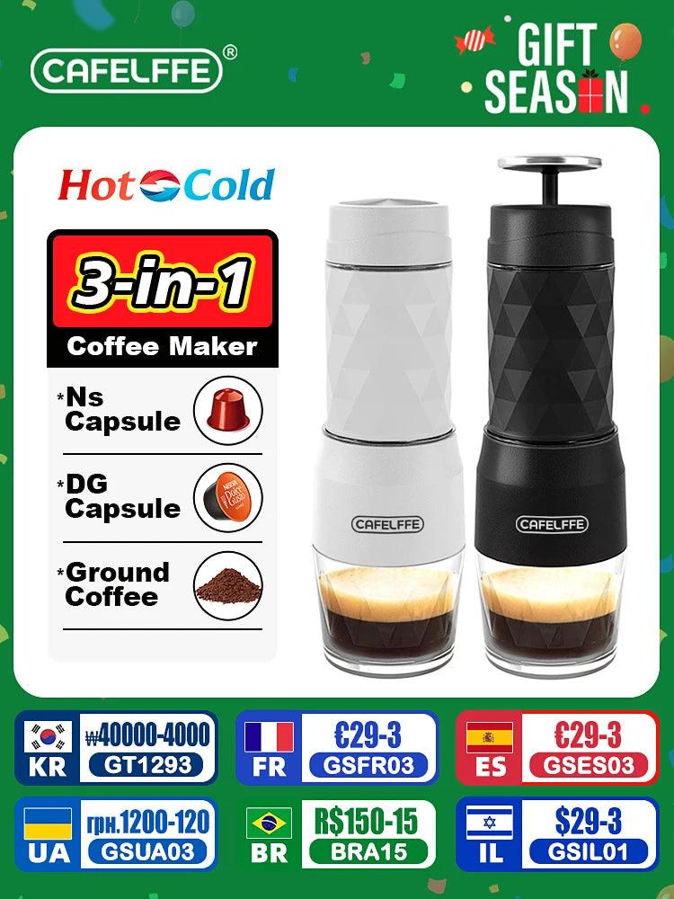 Cafelffe 3 In1 Portable Coffee Machine Hot/Cold Water Manual Espresso Maker For Capsule & Ground Hand Press Brewer hiking Travel